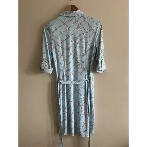 J. McLaughlin Gilchrist Catalina Dress Blue White Button Up Pearls Spandex Small - Picture 6 of 12